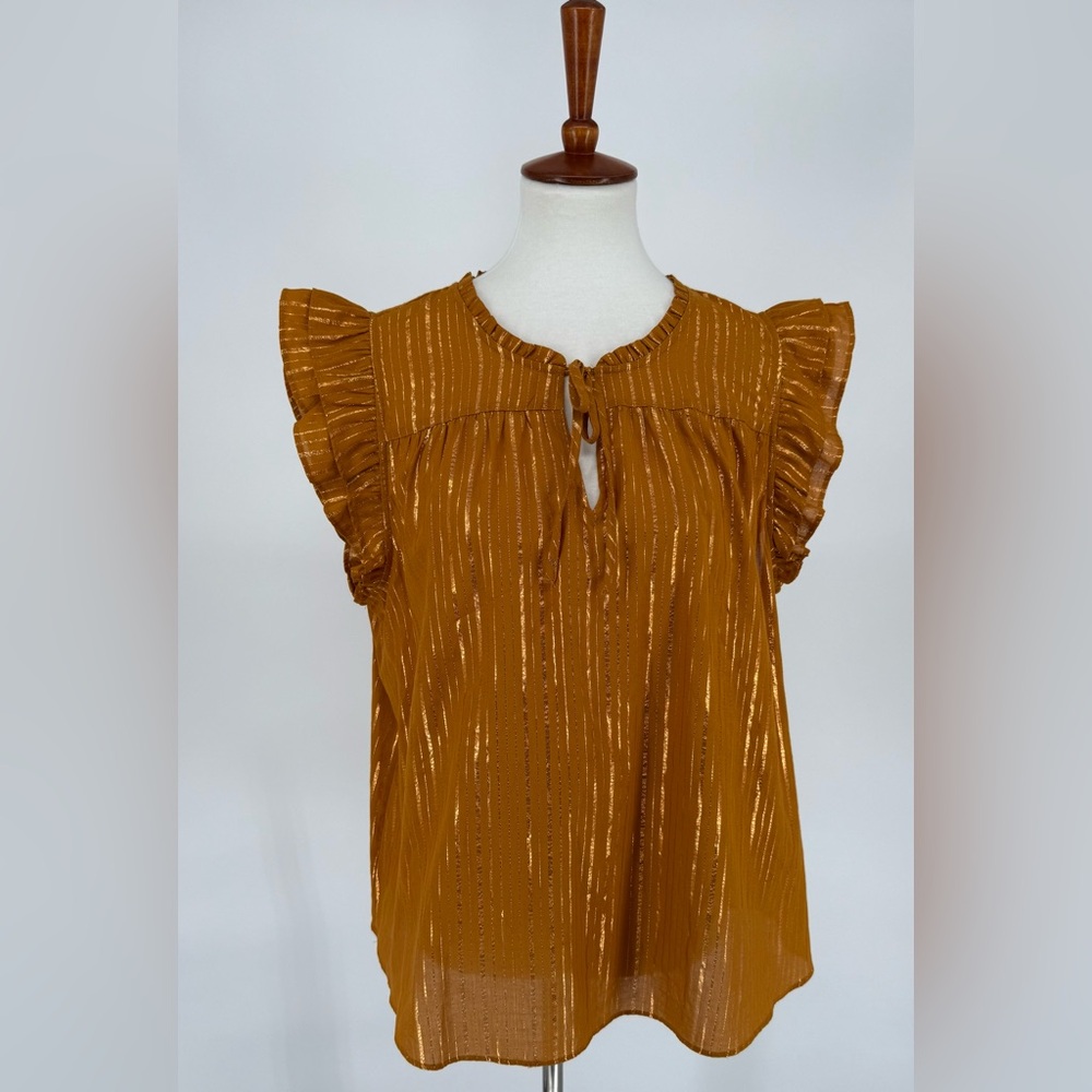 LC Lauren Conrad Cotton Blend Metallic Striped Blouse with Ruffles Sz. XL